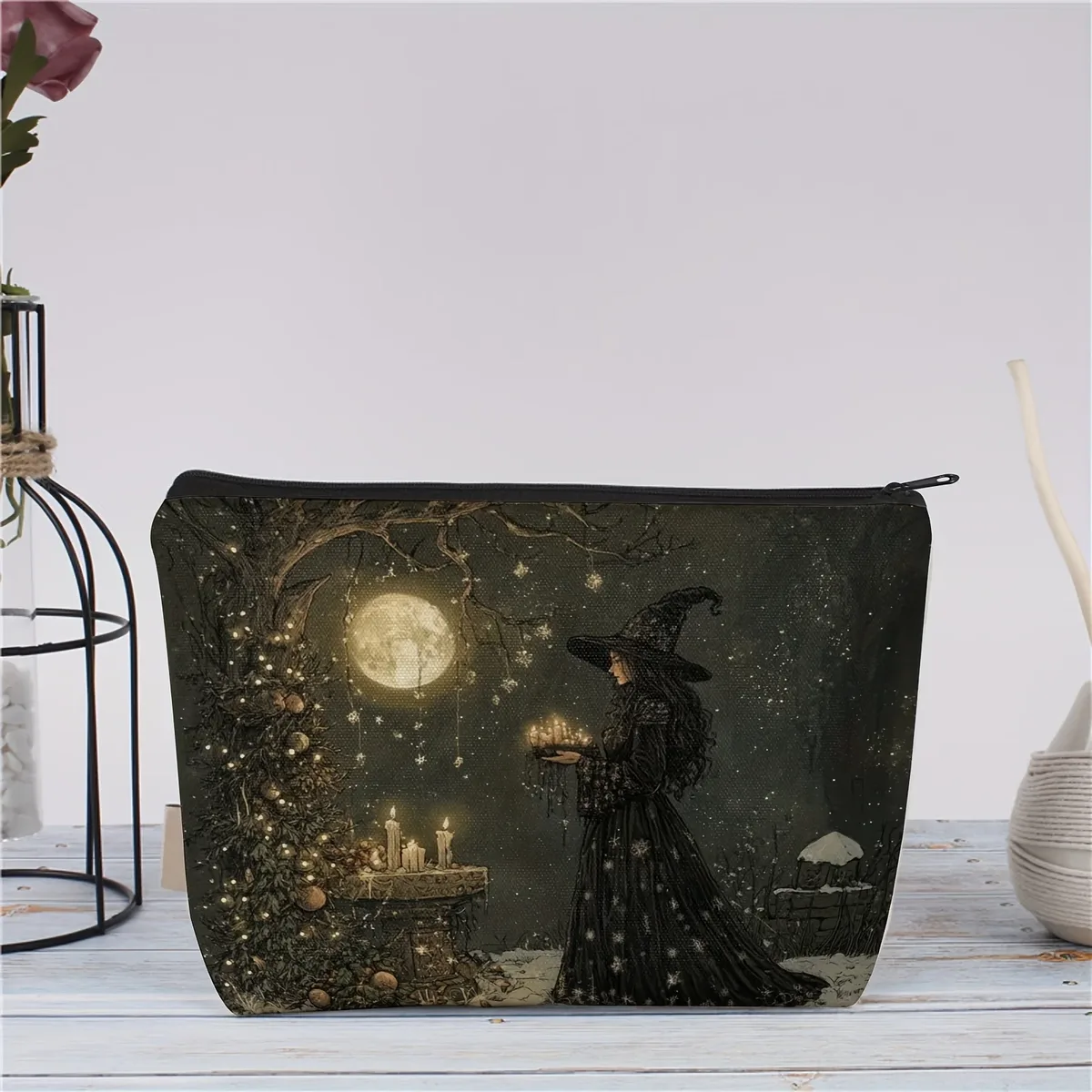 trousse de maquillage unisexe pour adultes, sac de rangement multifonctionnel durable sur le thème de la sorcière, couleurs mélangées, avec fermeture éclair pour sac de voyage pour étudiant et sœur