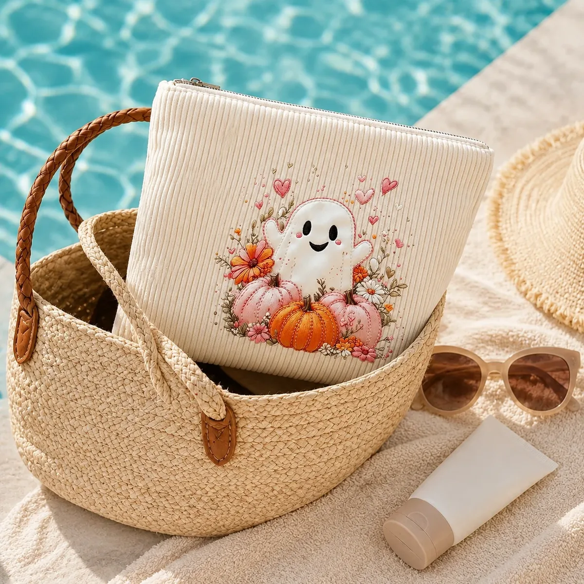trousse de maquillage halloween fantôme en velours côtelé grande capacité sac de voyage organisateur de toilette pochette femme cadeau de fête d'automne