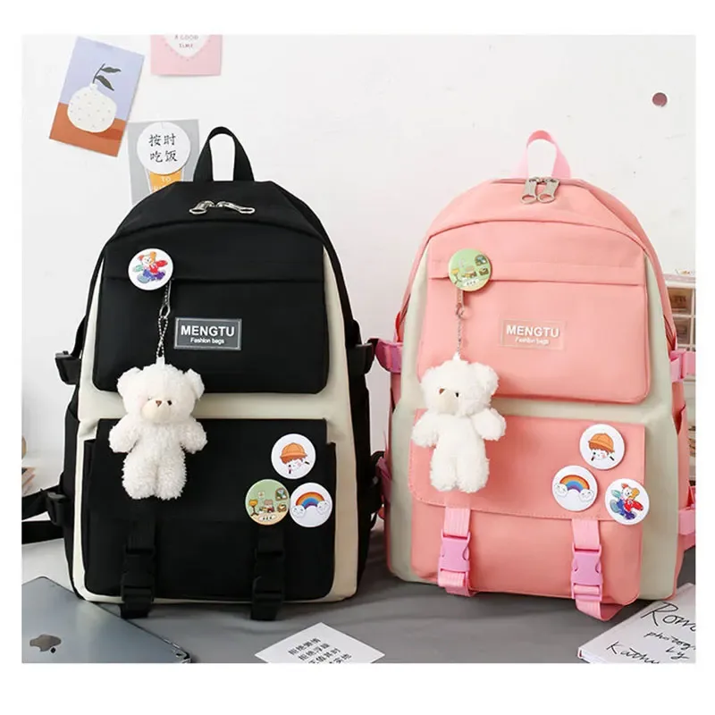 5 pièces kit sac à dos femme mode dame haute capacité étanche collège à la mode filles sacs d'école pour ordinateur portable mignon fille voyage livre sac