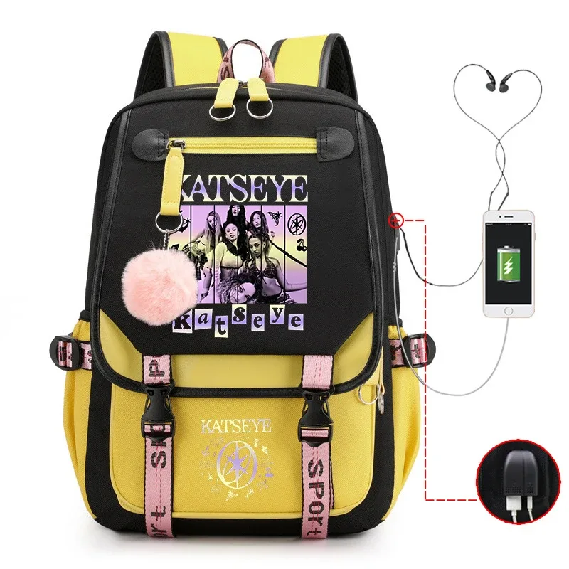 sac à dos harajuku imprimé kpop katseye tendance, sac d'école pour fille, sacoche pour ordinateur portable, sac de voyage pour femme et homme, sac à dos quotidien