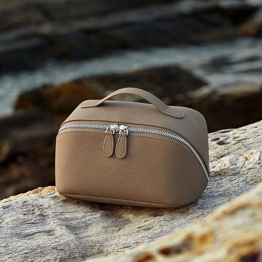 sac à cosmétiques en cuir véritable, design classique, multifonction, trousse de toilette de voyage, portable, simple, organiseur pour femmes, sac à main, trousse de maquillage