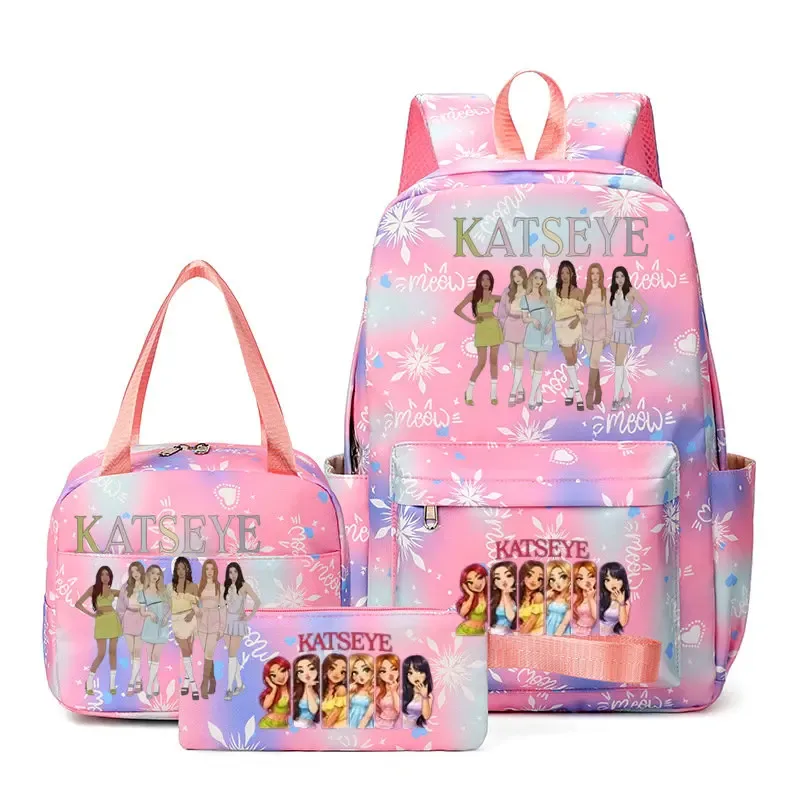 sacs à dos katseye à imprimé amusant, ensemble de 3 pièces, sacs d'école en nylon pour ordinateur portable pour femmes, pour adolescentes, garçons, étudiants, enfants, kawaii