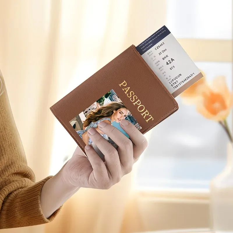 diy photo custom - porte-passeport personnalisé avec motif d'avion, portefeuille de voyage avec emplacement pour cartes - cadeau unique pour hommes et femmes