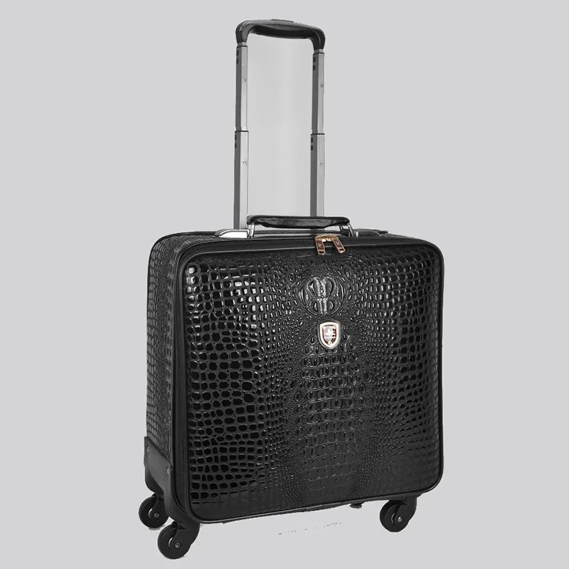 valise de voyage en cuir véritable à motif crocodile, luxe et mode, 16/20/24 pouces, valise à roulettes pour hommes et femmes