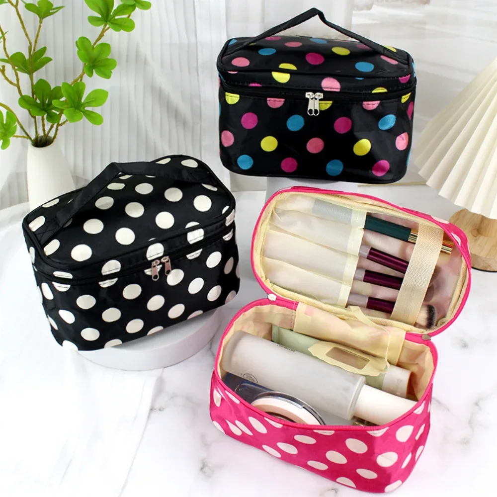 sac de maquillage à pois, sac de voyage portable de grande capacité, organisateur de toilette, boîte de rangement, sac à main étanche, sac à cosmétiques, sac de lavage