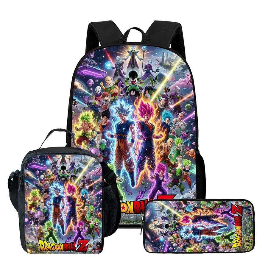 ensemble de 3 pièces dragon ball, sac à dos, sac à lunch et trousse à crayons, léger et durable pour les enfants de 6 à 10 ans, usage quotidien, unisexe