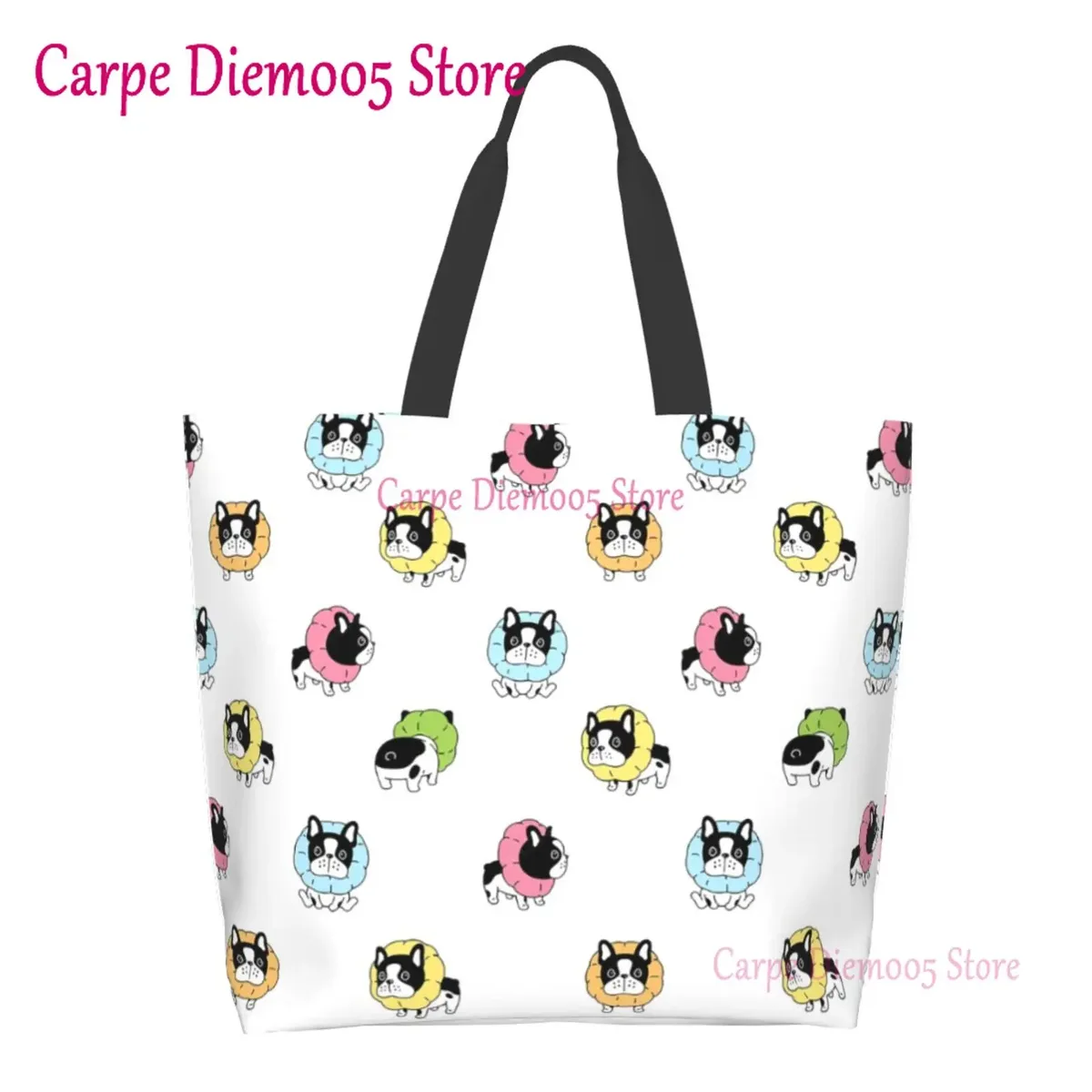 sac fourre-tout grande capacité pour femme, sac d'épicerie pour femme, bouledogues français mignons, initié