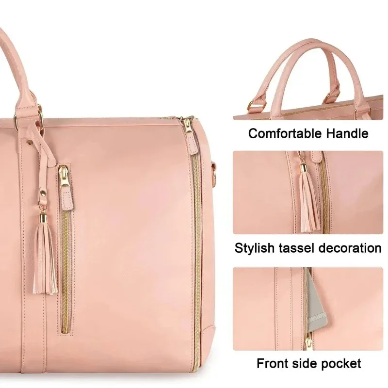 sac de voyage pliable pour femmes, sac à vêtements pratique, grand sac polochon en cuir pu, sac de voyage d'affaires pour femmes