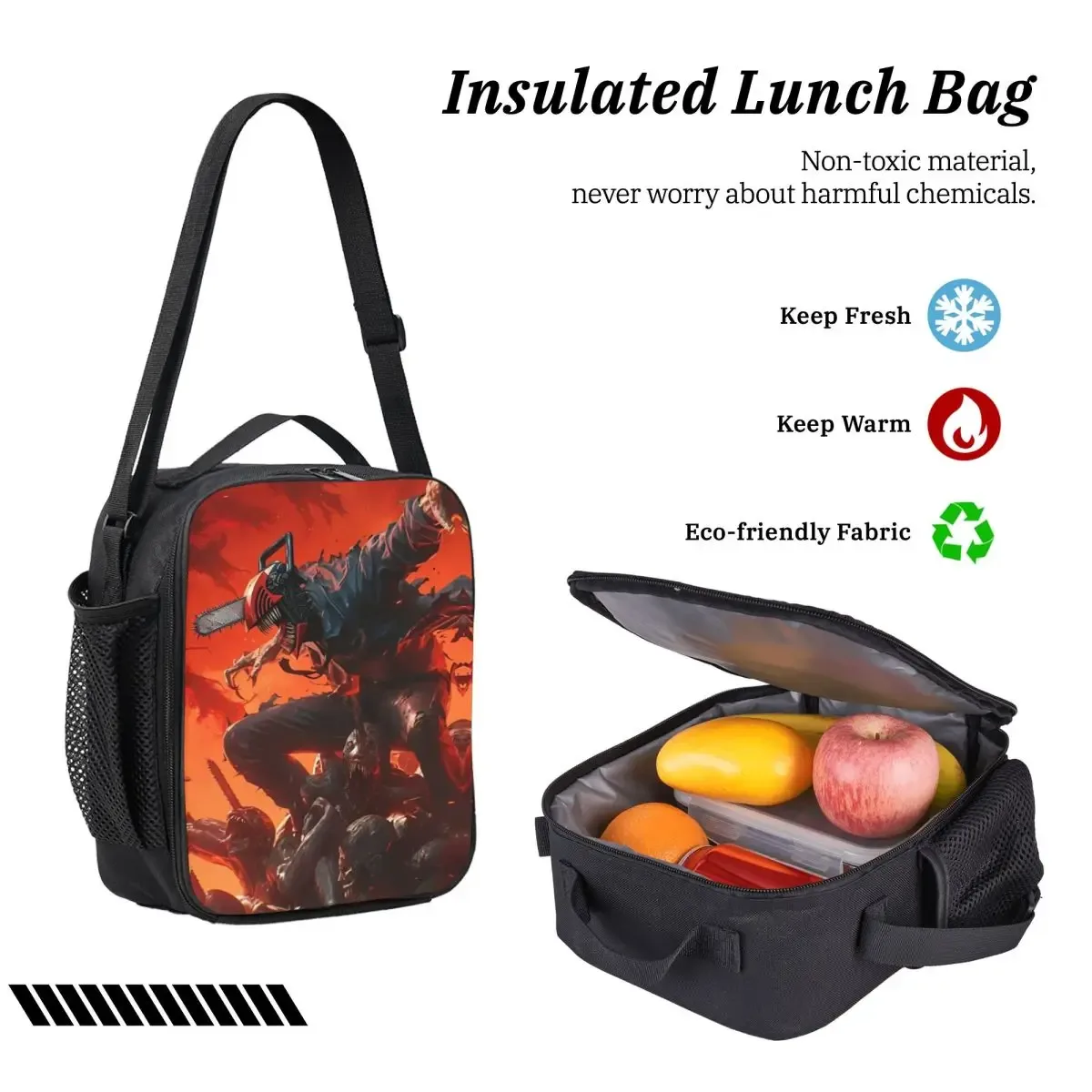 anime tronçonneuse homme 3pecs/ensemble sac à dos pour étudiant ordinateur portable sac à bandoulière sac à déjeuner trousse à crayons