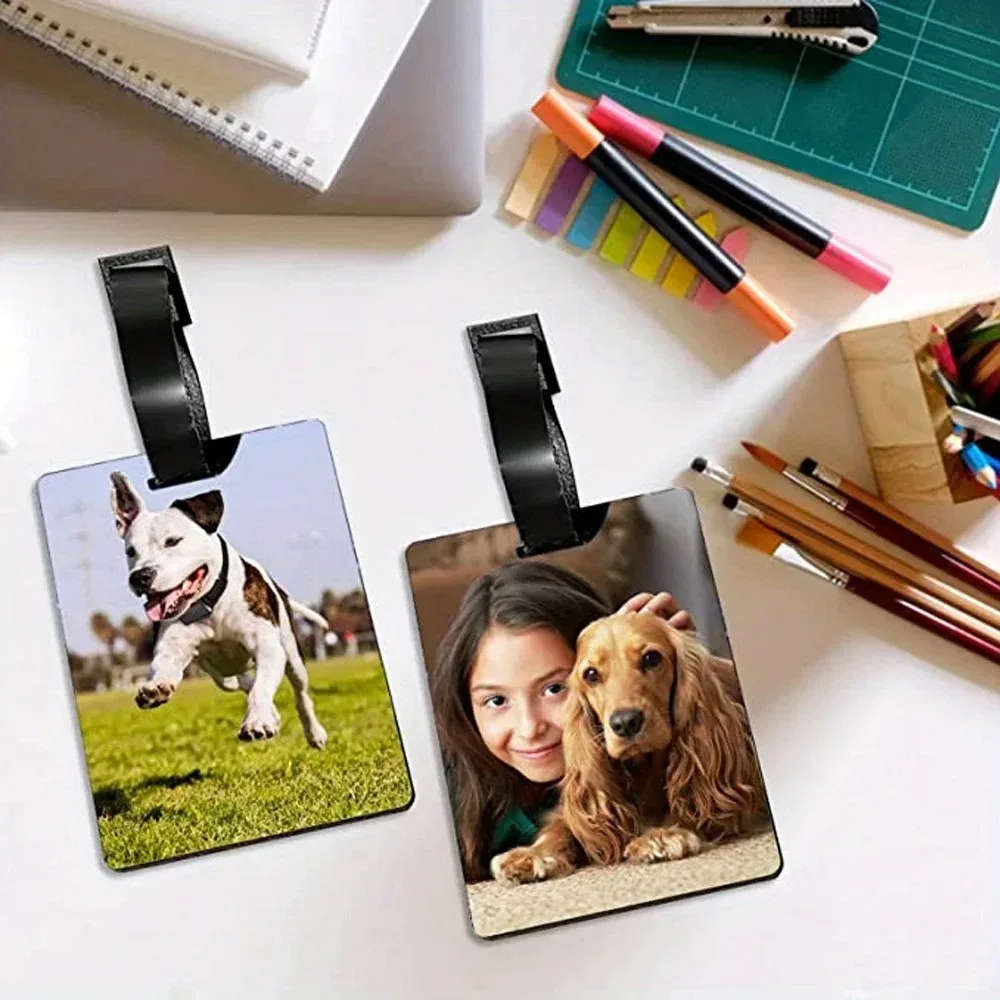 étiquette de bagage avec photo personnelle personnalisée, peut être utilisée pour les sacs à dos, les valises, design élégant, cadeau parfait pour les vacances et les anniversaires