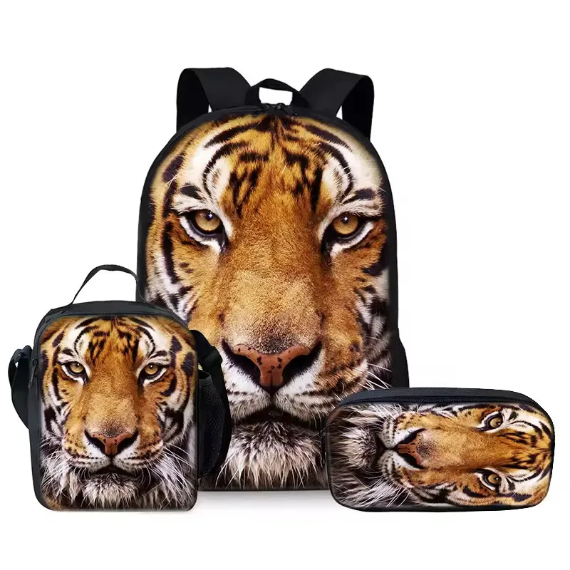 ensemble de sacs à dos trois pièces anime tiger pour garçons et filles, meilleurs cadeaux, sac à dos d'école de dessin animé 3d pour enfants