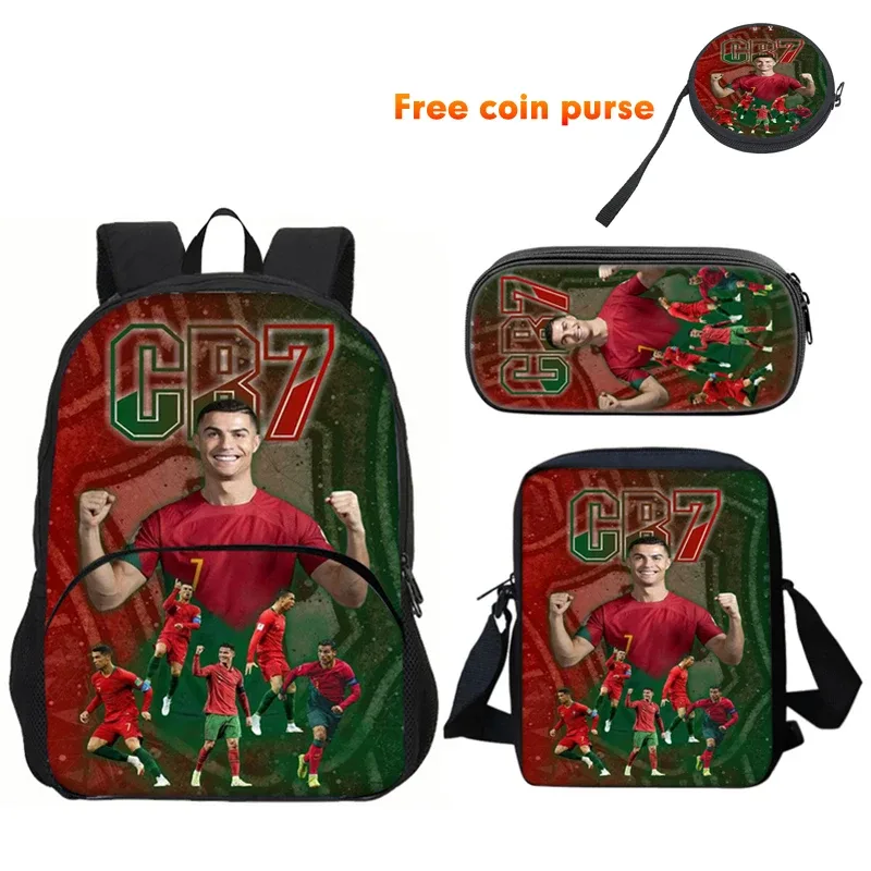 ronaldo 3 pièces ensemble sac à dos sport sac à bandoulière trousse à crayons cr sac à dos football étoile livre sacs pour garçons filles meilleur cadeau