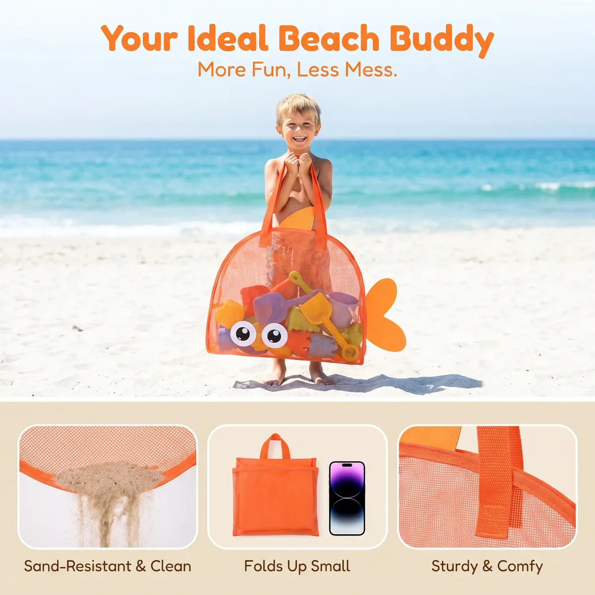 sac de plage en maille en forme de poisson pour enfants, sac de rangement léger pour jouets, sac à main portable pour enfants, organisateur d'été pour la plage et la piscine en extérieur