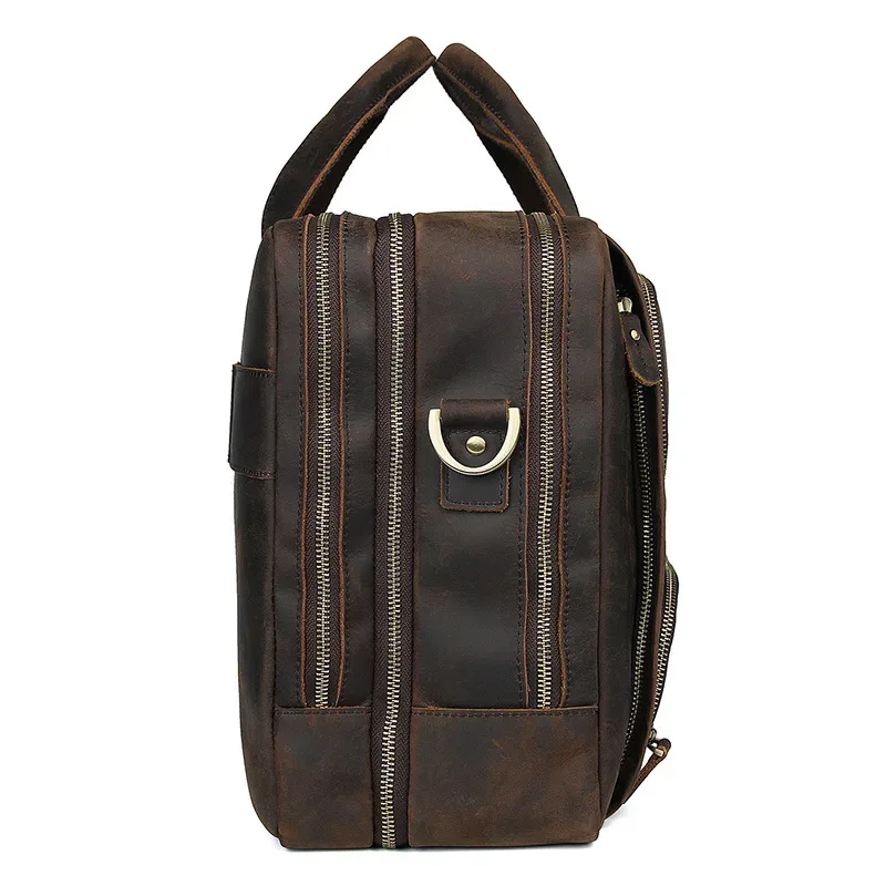sac d'affaires en cuir véritable pour homme, étui à bombes multifonction, sac de voyage pour homme, fourre-tout vintage, grand sac initié, cheval élan, ordinateur portable 17"