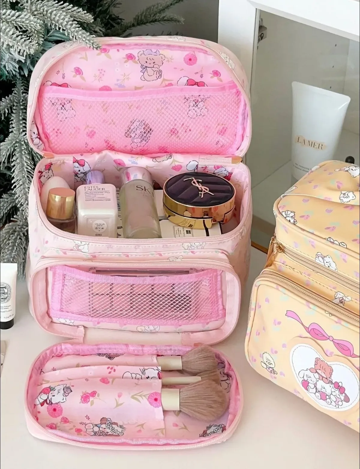 mikko – trousse de maquillage de dessin animé, grande capacité, organisateur de cosmétiques princesse mignon, sac à main, sac de rangement de voyage portable pour filles et femmes