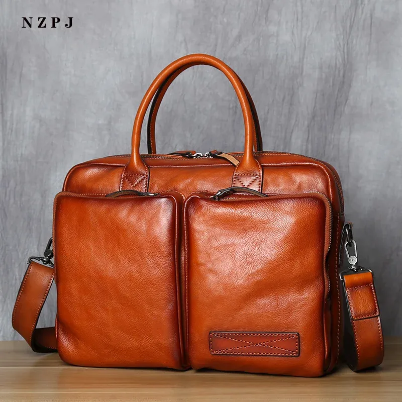 Porte-documents en cuir rétro pour hommes, sac à main à couche supérieure en cuir, sacoche à épaule décontractée, sac d'affaires pour ordinateur portable, sac tendance pour hommes, NZPJ