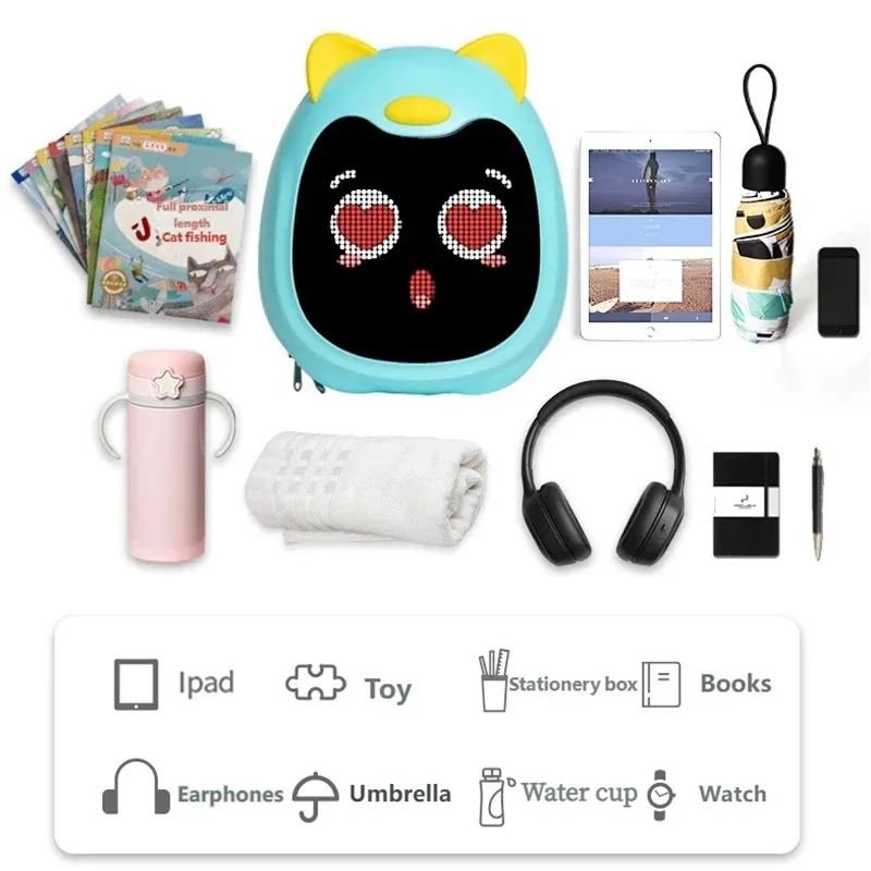 sac à dos scolaire multifonctionnel intelligent, imperméable, à coque rigide, avec animation led de dessin animé pour enfants, garçons et filles