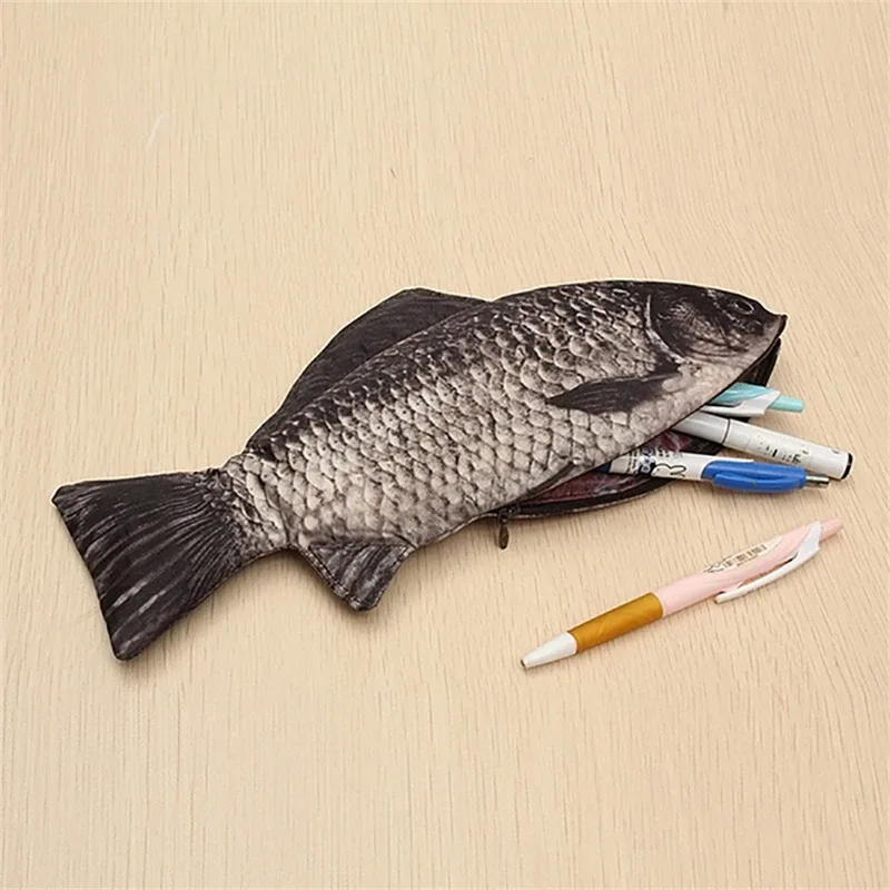 Sac à crayons Crucian simulé, personnalité créative en forme de poisson sel, trousse à crayons, sac à main drôle pour étudiants adolescentes filles