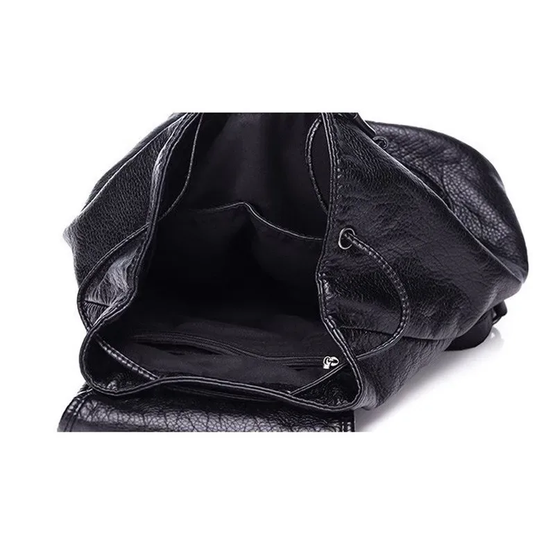 sac à dos en cuir souple pour femmes, grand sac de voyage en cuir pu, sac de jour noir, sac d'école pour adolescentes