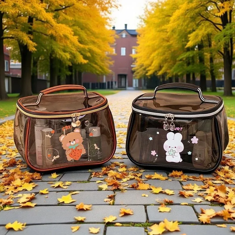 sac cosmétique transparent imperméable pour femmes, grande capacité avec miroir, sac de toilette portable de voyage, sac de rangement pour salle de sport et bain.