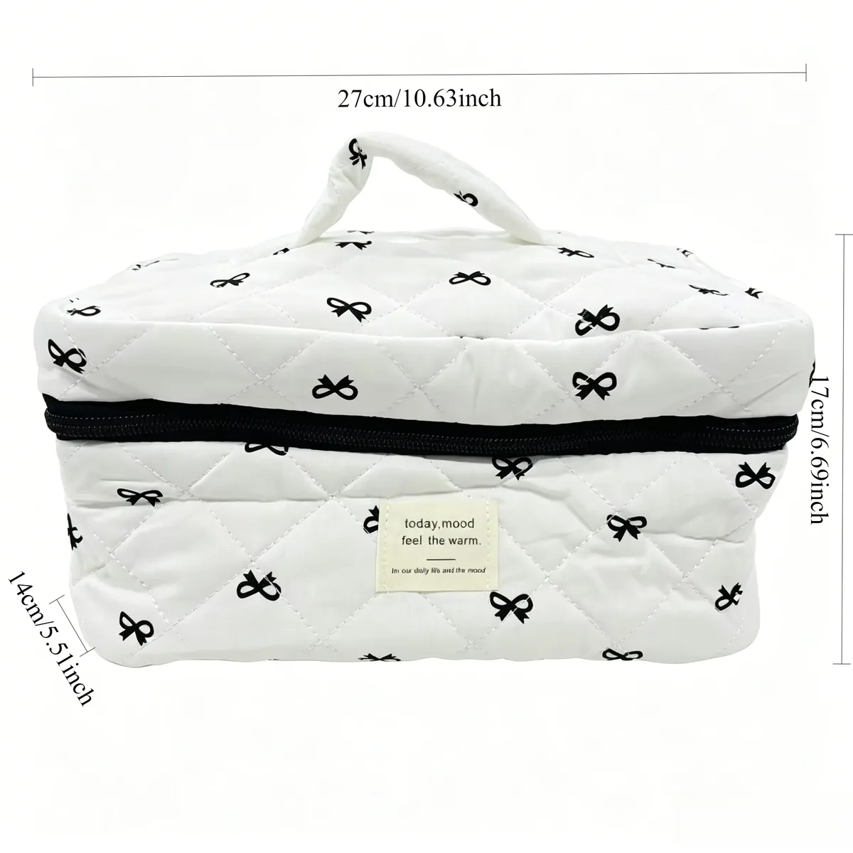 mode cerise fourre-tout femmes sac de maquillage portable mignon dames cosmétique toilette pochette de rangement sac à main coton matelassé sac à fermeture éclair