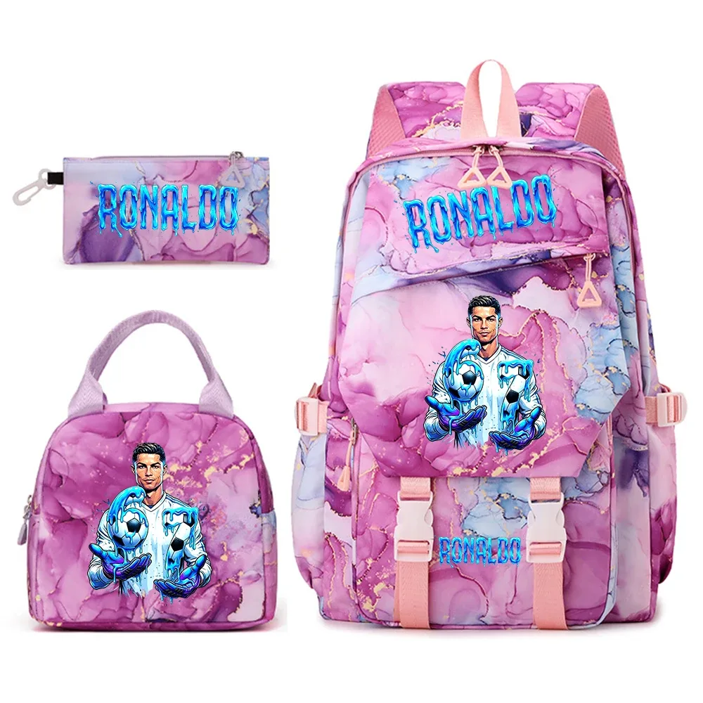 ensemble de sacs à dos pour étudiants avec imprimé cr7 ronaldo 67, avec sac à lunch et trousse à crayons, sac à dos de voyage pour adolescentes