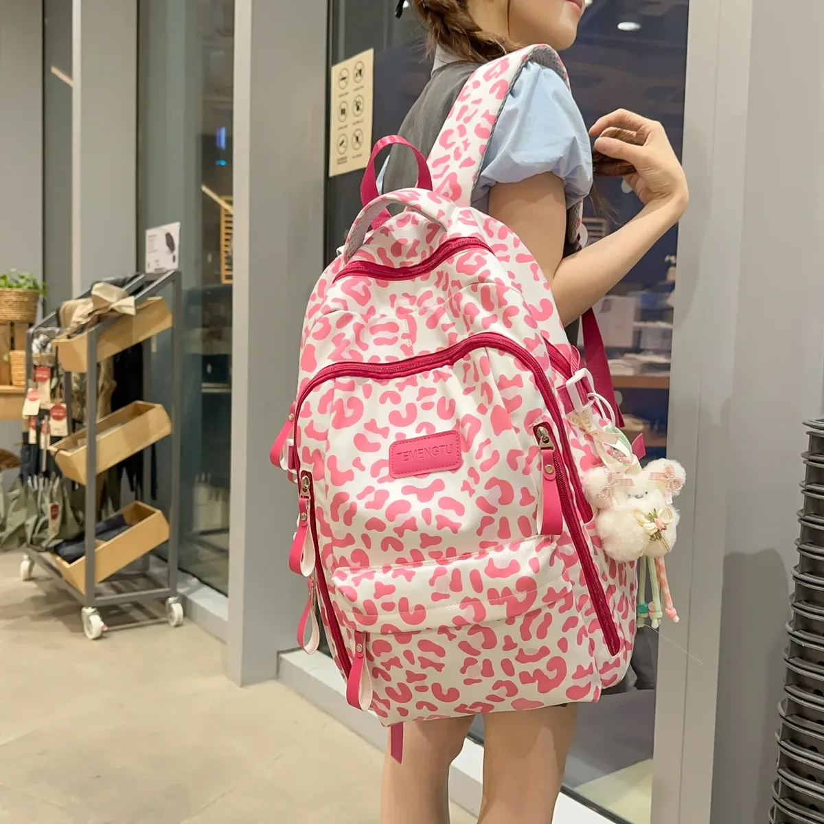 nouveau sac à dos double épaule style harajuku imprimé vache et léopard, léger, pour les élèves du collège et du lycée