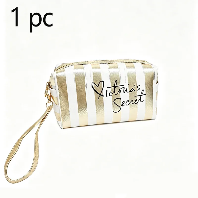 trousse de maquillage rayée imperméable en gros pour femmes, sac cosmétique de voyage avec organisateur de toilette transparent, pochette de plage à fermeture éclair