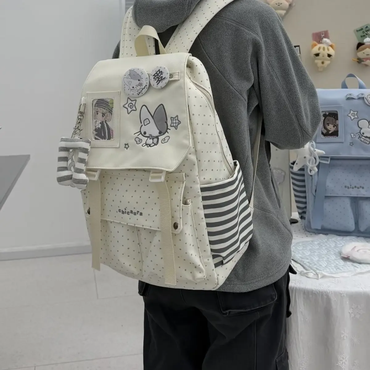 sac à dos grande capacité style japonais avec oreilles de lapin mignonnes, sac ita kawaii, sacs de rangement, sac d'école pour étudiants, sac de voyage, sac pour femme