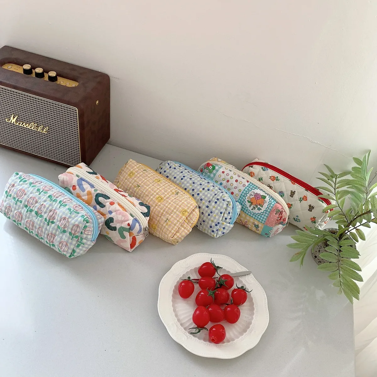 liberty petit sac de maquillage couette coton toile femmes fermeture éclair organisateur cosmétique mignon pochette de maquillage portable trousse de toilette