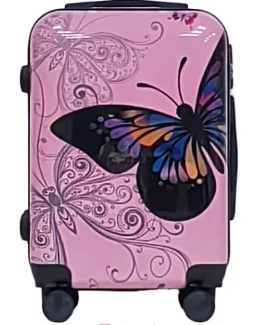 valise à roulettes silencieuse pour femmes, valise légère à roulettes, valise à motif papillon pour dames, serrure tsa avec boîte de maquillage