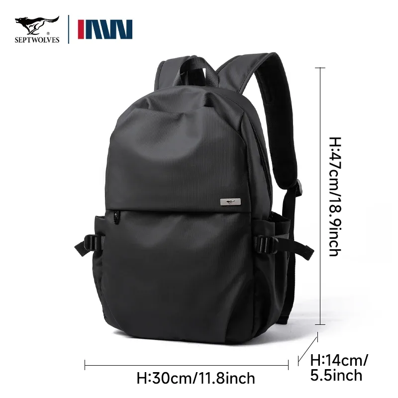 septwolves noir grande capacité 16 pouces sac à dos pour ordinateur portable homme femmes loisirs affaires imperméable pvc cuir sac d'école sac à dos