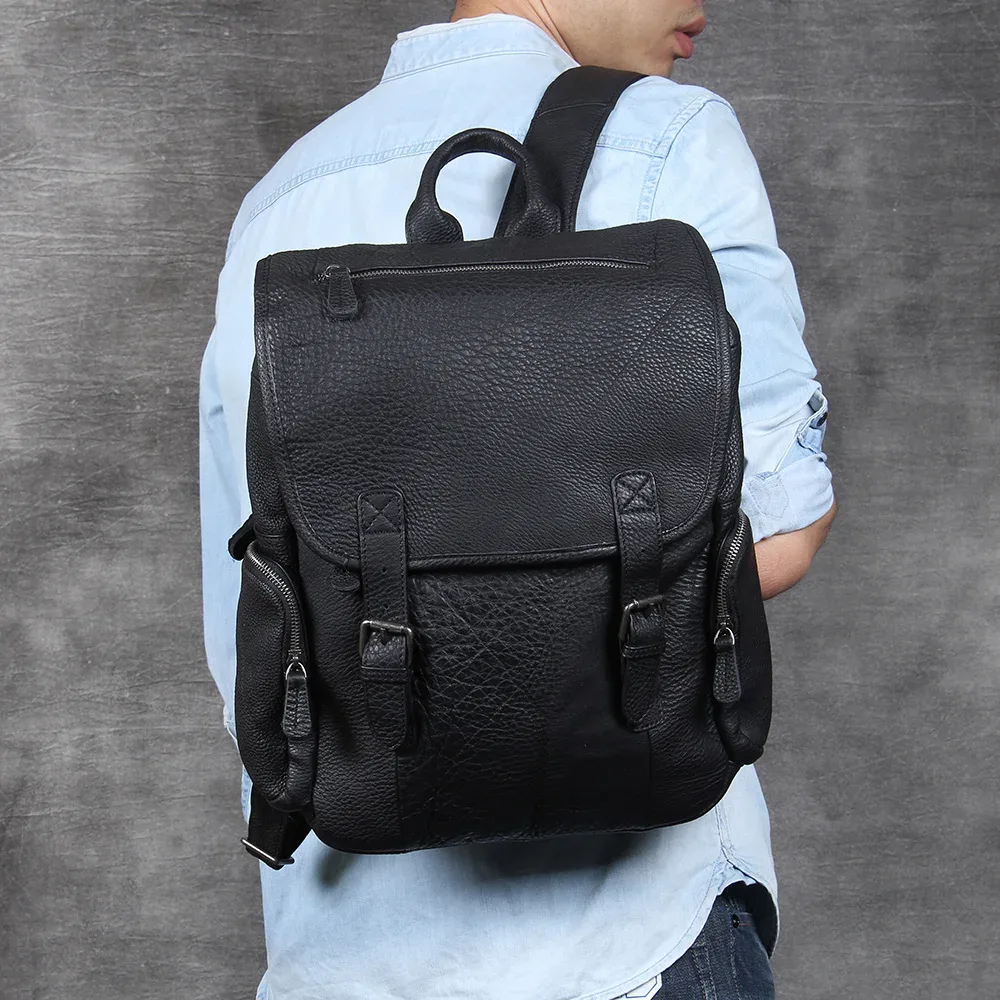 sac à dos décontracté s.worker en cuir véritable, sac à bandoulière pour ordinateur portable en cuir de vachette pleine fleur, sac d'école décontracté