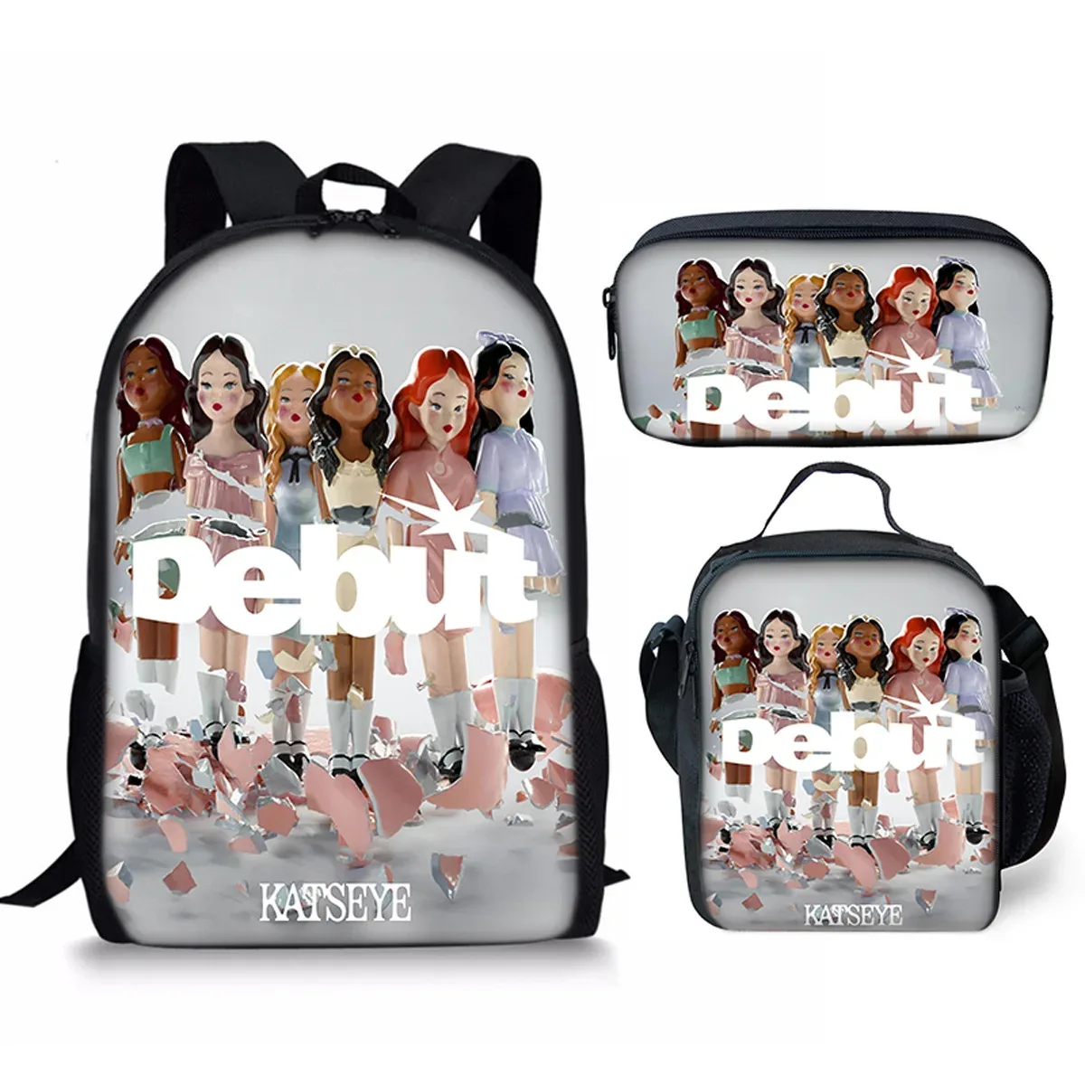 sac à dos scolaire classique populaire kpop katseye imprimé 3d, ensemble de 3 pièces, sac à dos pour ordinateur portable, sac à déjeuner, trousse à crayons