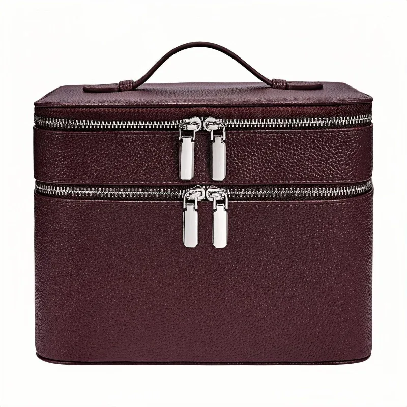 Trousse de maquillage en cuir double couche grande capacité, organiseur de cosmétiques étanche, trousse de toilette de voyage portable pour femmes