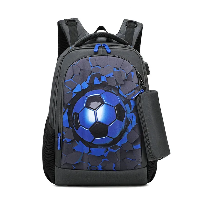sacs à dos de football noirs pour garçons, sacs à dos orthopédiques à coque rigide pour collégiens, sacs à livres multifonctionnels avec chargeur usb