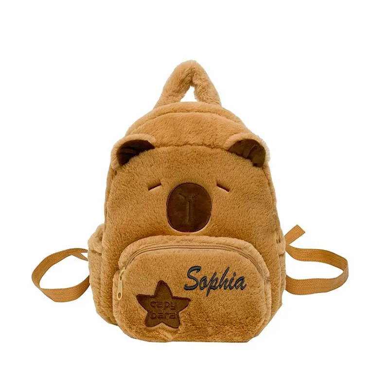 sac à dos décontracté et élégant, avec motif capybara brodé personnalisé, mignon et en peluche, doux et confortable