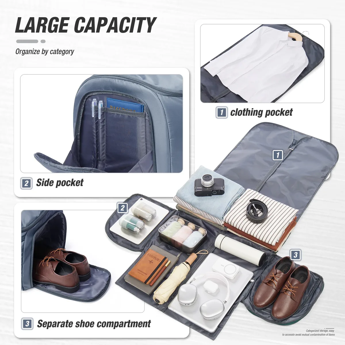 Sac de voyage pliable pour hommes, sac de voyage convertible, sac de voyage suspendu pour vêtements, sac de voyage d'affaires, sac de voyage pour vêtements