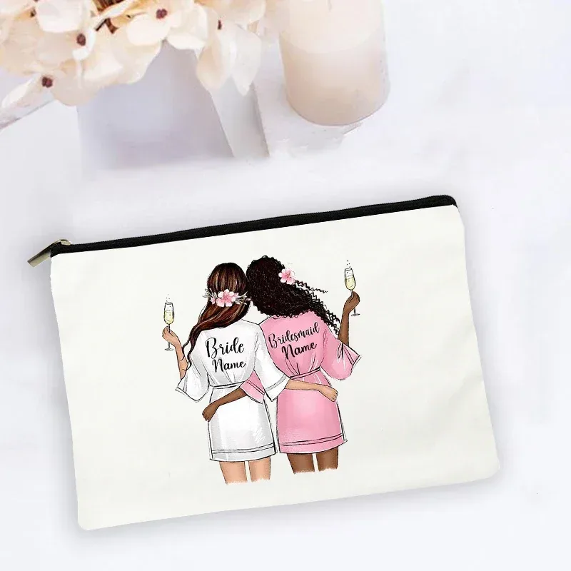 trousse de maquillage personnalisée avec nom personnalisé, sacs à cosmétiques, organisateur de toilette de voyage, rangement de mariée, étui de maquillage, cadeaux de demoiselle d'honneur de mariage