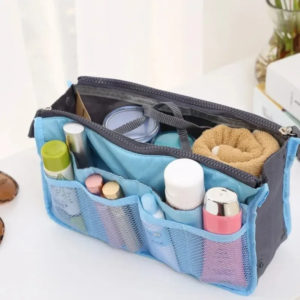 Sac de Maquillage Multifonctionnel Grande Capacité, Trousse de Toilette Portable à Double Fermeture Éclair, Sac de Voyage, Sac à Lait Maternel, Sac Cosmétique Multi-Poches