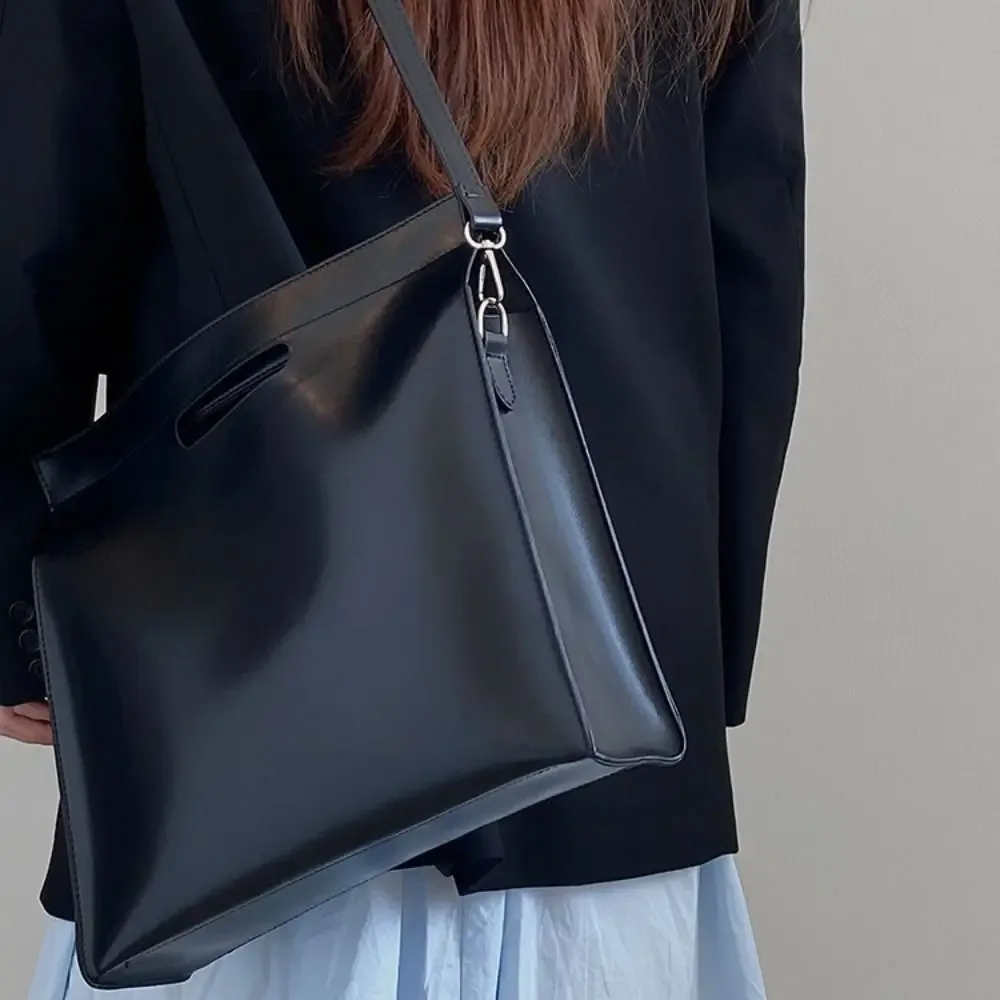 sac fourre-tout élégant en pu pour documents de bureau, grande capacité, couleur unie, sacoche pour ordinateur, sac bandoulière, sac à documents pour filles