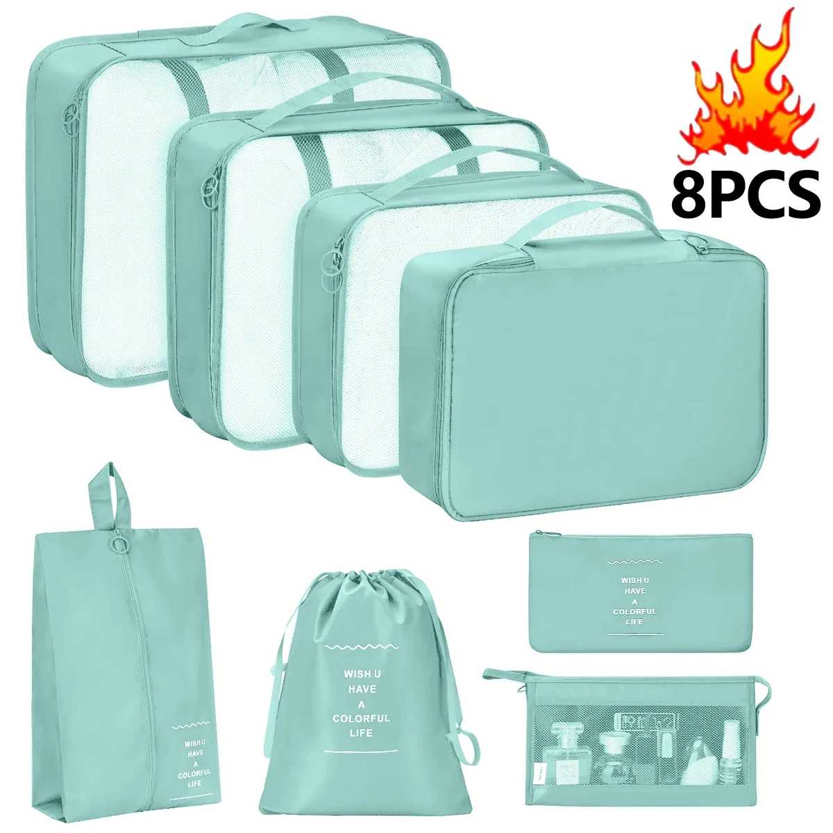 7 pièces/ensemble organisateur de voyage sacs de rangement valise emballage cubes ensemble étuis portable bagages vêtements chaussure bien rangé pochette pliante.-zmt