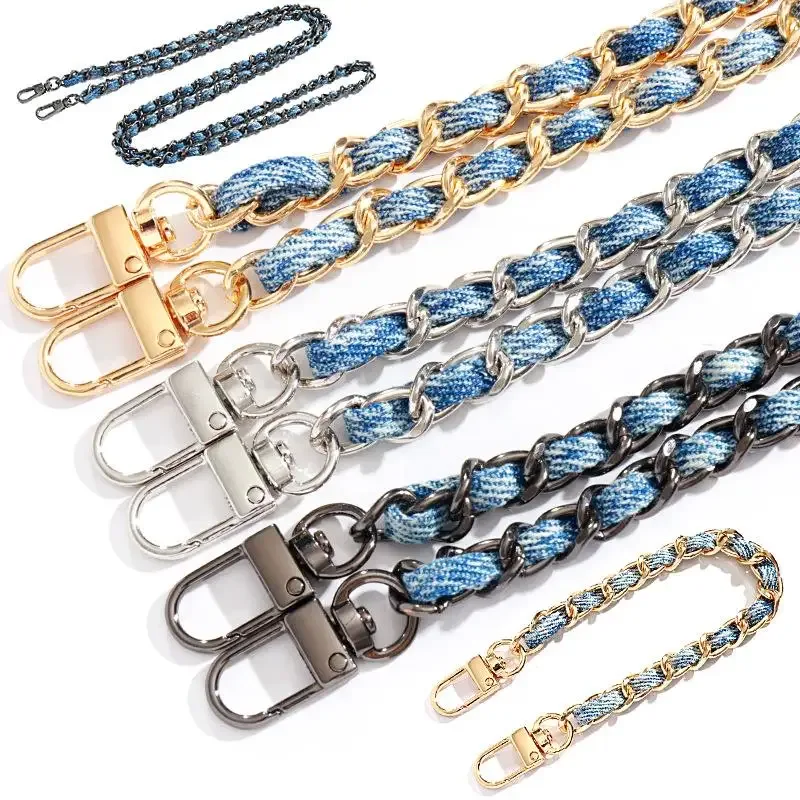 120cm sac breloques chaîne métal aluminium sac chaîne tressé denim sac à bandoulière sangle de remplacement épaule sac à main bricolage sangles ﻿