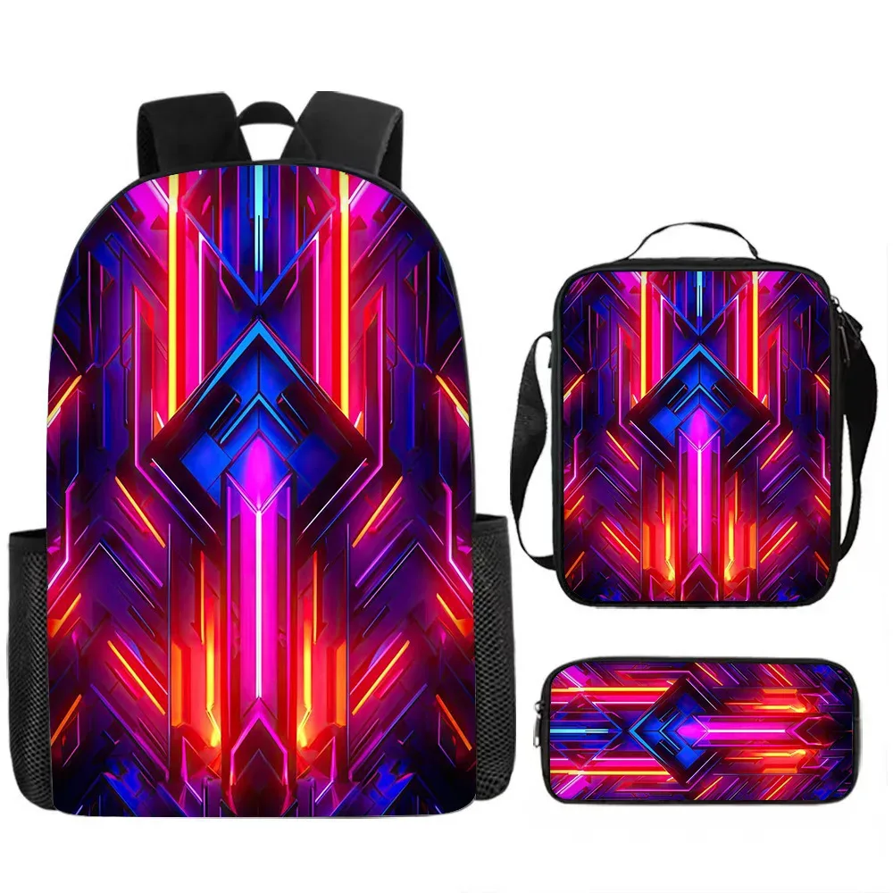 sacs d'école de luxe originaux et cool de style mécanique, imprimés en 3d, lot de 3 pièces : sac à dos pour ordinateur portable, sac à déjeuner et trousse à crayons