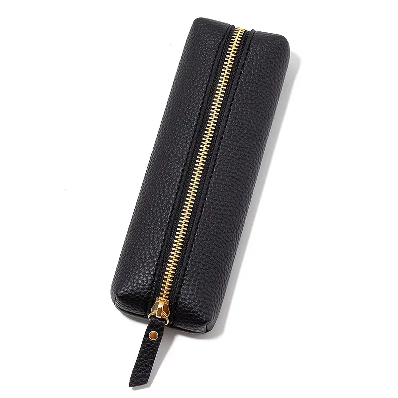 sac de rangement minimaliste rétro en cuir pu, pochette à cosmétiques polyvalente, porte-monnaie, accessoire de papeterie simple indispensable pour les études et le travail quotidiens