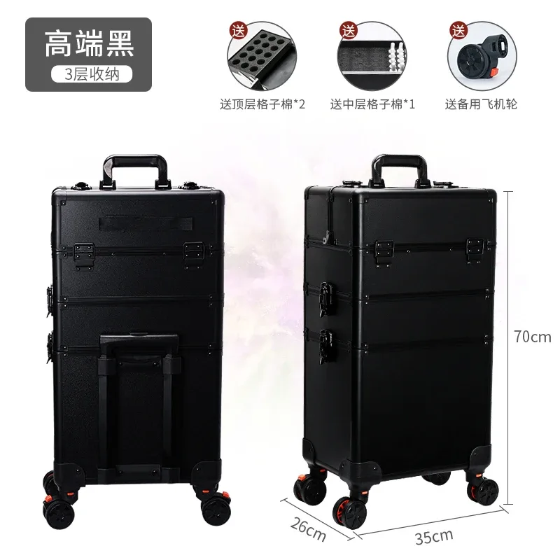 valise de maquillage professionnelle à 2/3/4 niveaux, trolley portable pour cosmétiques, boîte de rangement pour ongles, tatouages, broderies et outils de beauté.