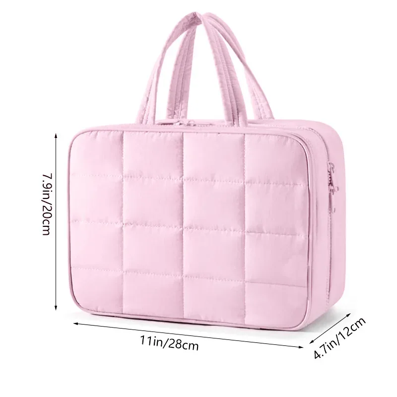 trousse de maquillage pliable à carreaux pour femmes, organisateur de voyage suspendu, trousse de toilette et de cosmétiques, pochette de beauté étanche, rangement de salle de bain