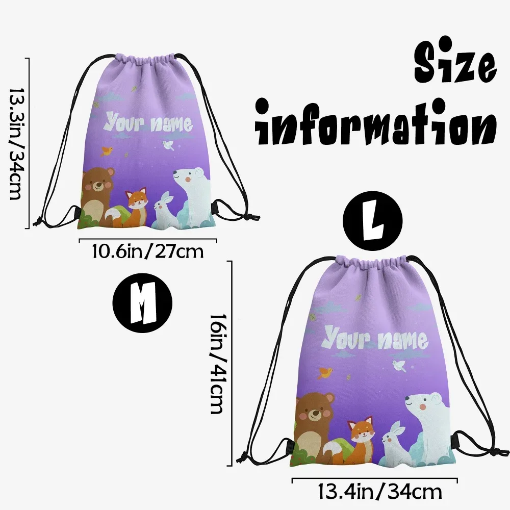 sac à dos à cordon personnalisé avec animaux de la forêt et de l'arctique, motif ours, renard, ours polaire, sac à cordon de sport pour enfants