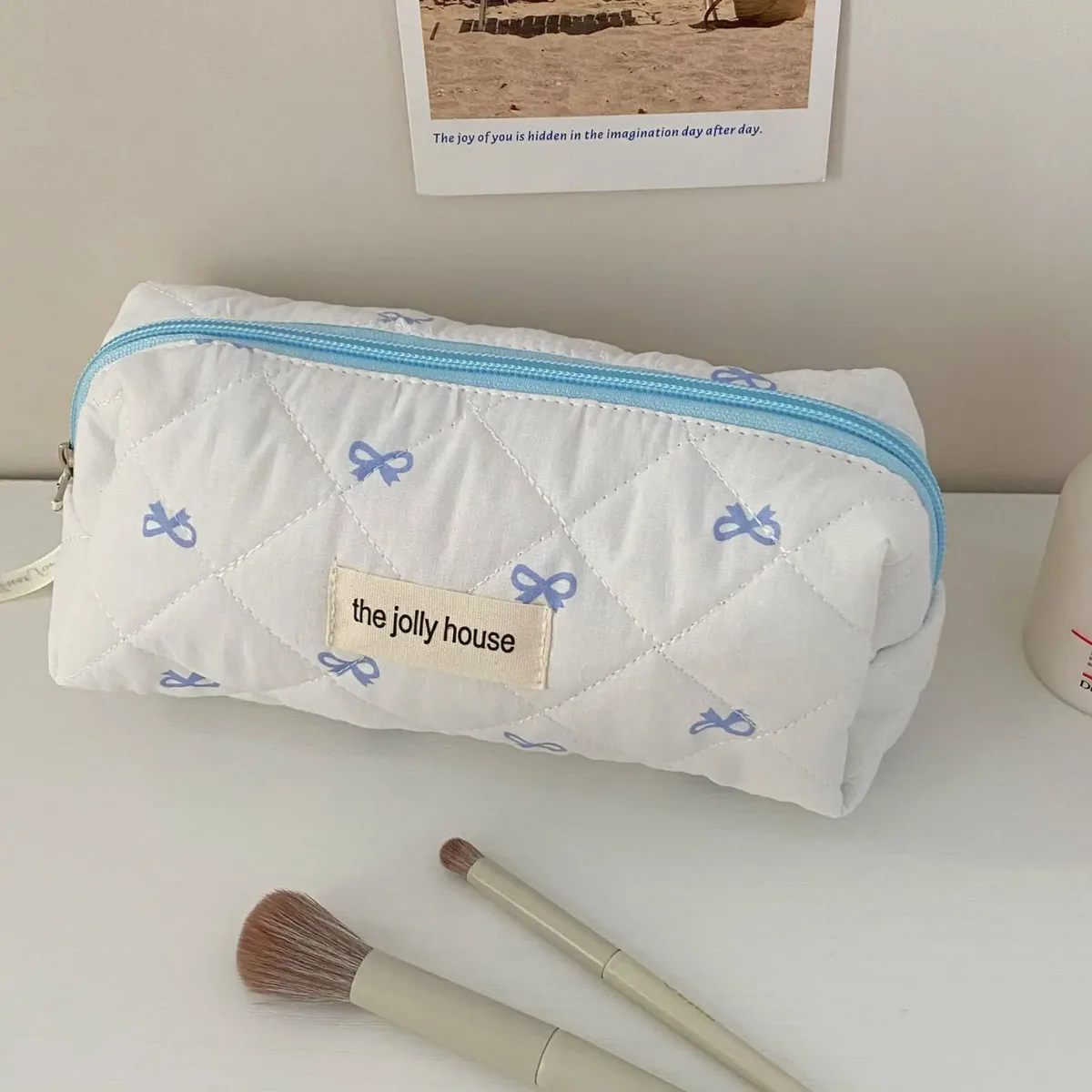 mode cerise fourre-tout femmes sac de maquillage portable mignon dames cosmétique toilette pochette de rangement sac à main coton matelassé sac à fermeture éclair