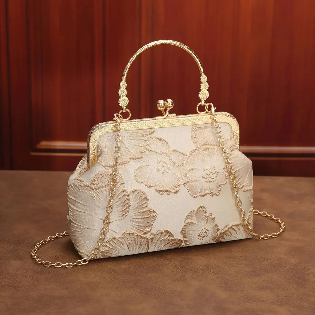 sac bandoulière en polyester, sac de soirée mi-souple, sac fourre-tout perlé, sac à main léger brodé de fleurs pour le voyage et les tenues cheongsam